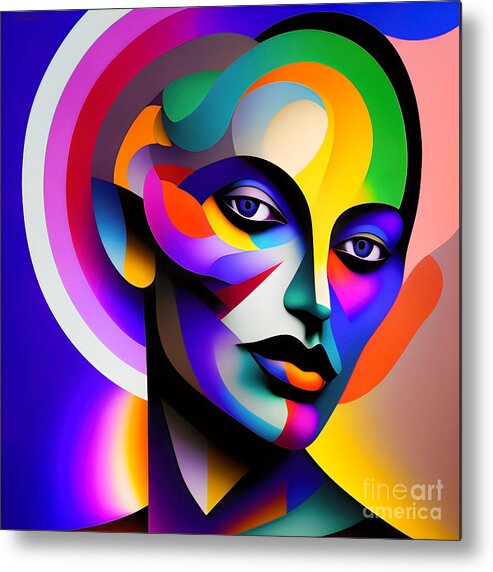 Portrait Metal Print featuring the digital art Colourful Abstract Portrait - 12 by Philip Preston