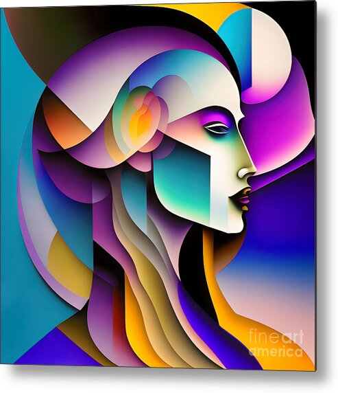 Portrait Metal Print featuring the digital art Colourful Abstract Portrait - 5 by Philip Preston