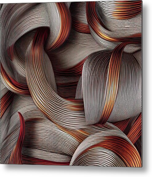 3d Art Metal Print featuring the digital art Connections - copper, topaz, maroon, brown, ochre 3d line art by Bonnie Bruno
