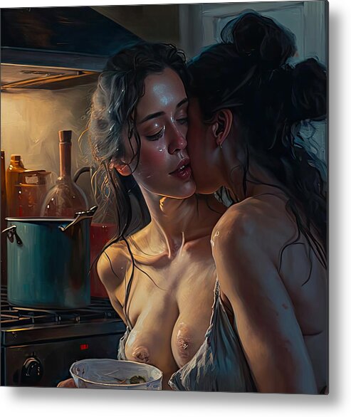 Sensual Metal Print featuring the painting Cooking with Love No.2 by My Head Cinema