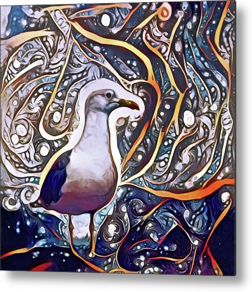 Cosmic Seagull Metal Print featuring the pastel Cosmic Seagull by Susan Maxwell Schmidt