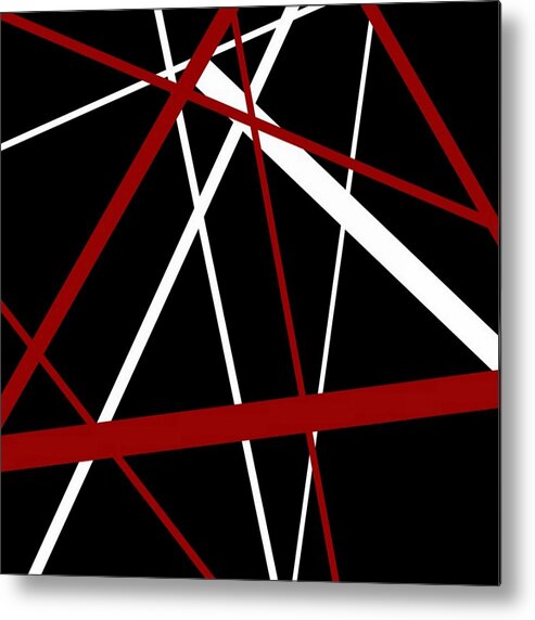 Red Metal Print featuring the digital art Criss Cross Red and White Lines On Black Background by Taiche Acrylic Art