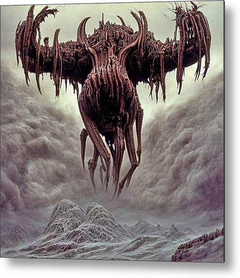 Deep Dream Metal Print featuring the digital art Cthulhu Warthog Over Mordor by Otto Rapp