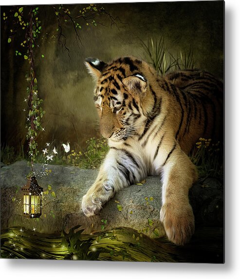 Tiger Metal Print featuring the digital art Curiosity by Maggy Pease
