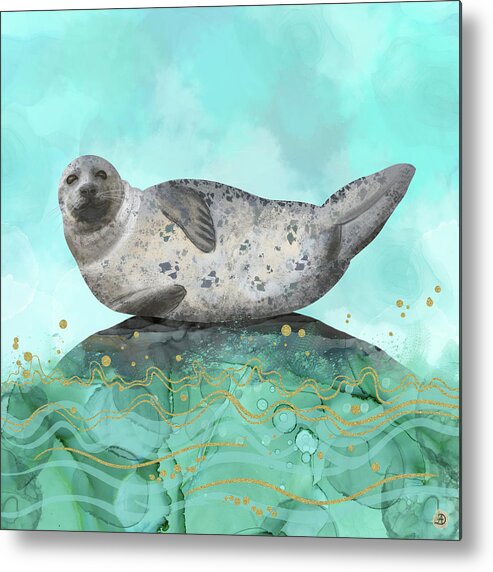 Freshwater Seal Metal Print featuring the digital art Cute Alaskan Iliamna Seal in Banana Pose by Andreea Dumez