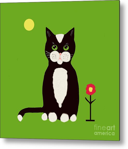 Tuxedo Cat Metal Print featuring the digital art Cute Kitty by Elaine Hayward