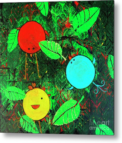 Tree Metal Print featuring the painting Cute Little Birds by Jeanette French