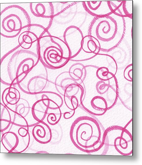 Doodles Metal Print featuring the painting Cute Pink Mesmerizing Doodles Watercolor Organic Whimsical Lines And Swirls II by Irina Sztukowski