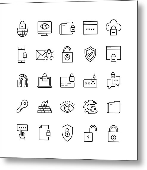 Internet Metal Print featuring the drawing Cyber Security Related Vector Line Icons by Cnythzl