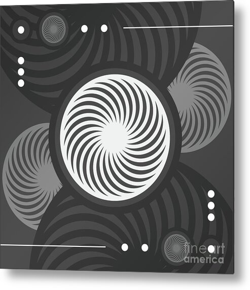 Abstract Metal Print featuring the mixed media Dark Steely Geometric Glyph Art in Black Gray and White n.0070 by Holy Rock Design