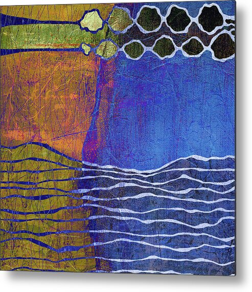 Sunset Over The Ocean Metal Print featuring the digital art DAY INTO NIGHT Abstract Orange and Blue by Lynnie Lang
