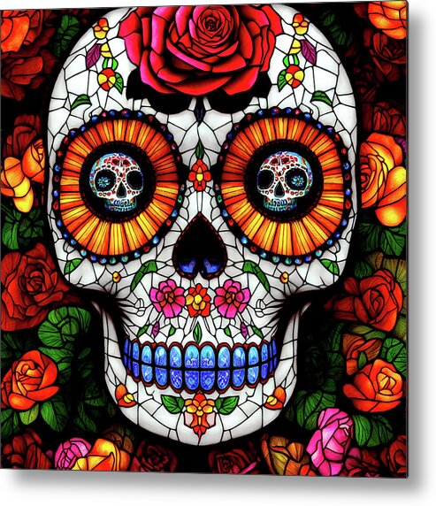 Sugar Skulls Metal Print featuring the digital art Day of the Dead Sugar Skull by Peggy Collins