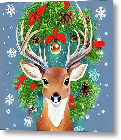 Deer Metal Print featuring the painting Deer Holiday by Bob Orsillo
