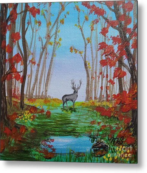 Deer Metal Print featuring the painting Deer In Fall by Monika Shepherdson