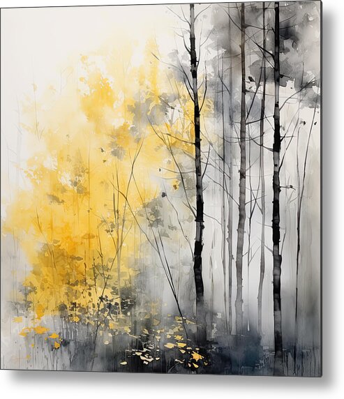 Yellow Metal Print featuring the painting Delicate Autumn Leaves in Watercolor by Lourry Legarde