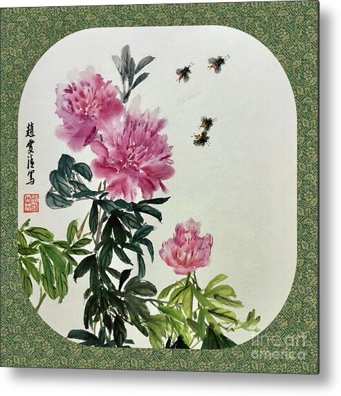 Peony Flowers Metal Print featuring the painting Depend On Each Other - 3 by Carmen Lam