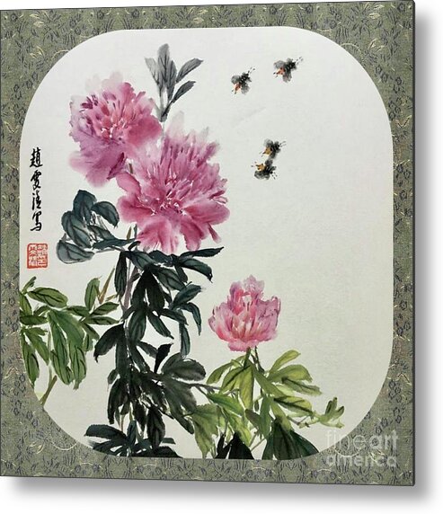 Peony Flowers Metal Print featuring the painting Depend On Each Other - 4 by Carmen Lam