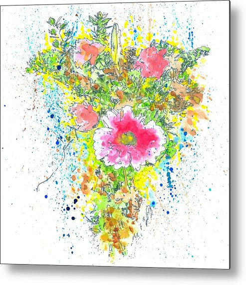 Watercolor Metal Print featuring the mixed media Design 22 flowers by Lucie Dumas