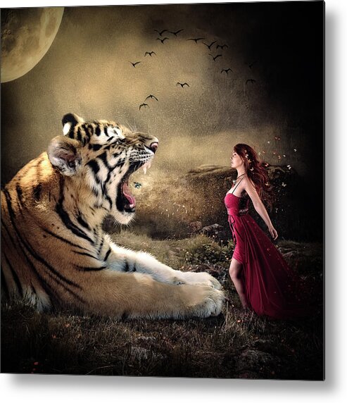 Tiger Metal Print featuring the digital art Determination by Maggy Pease