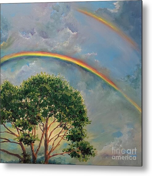 Rainbow Metal Print featuring the painting Double Rainbow by Merana Cadorette