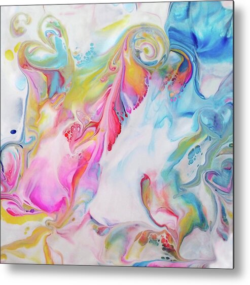 Colorful Abstract Hearts Fluid Acrylic Metal Print featuring the painting Dream 2 by Deborah Erlandson