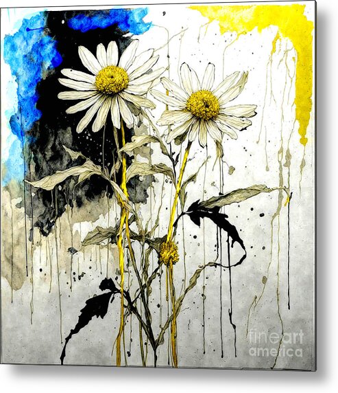 Ai Assist Metal Print featuring the digital art Drippy Daisies by Deb Nakano