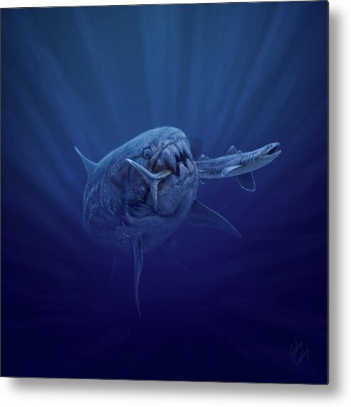 Dunkleosteus Metal Print featuring the digital art Dunkleosteus hunting by Julius Csotonyi