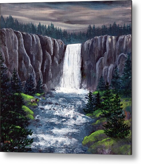 Tumalo Falls Metal Print featuring the painting Dusk at Tumalo Falls by Laura Iverson