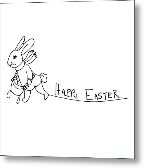Line Drawing Metal Print featuring the digital art Easter Bunny by Remy Francis