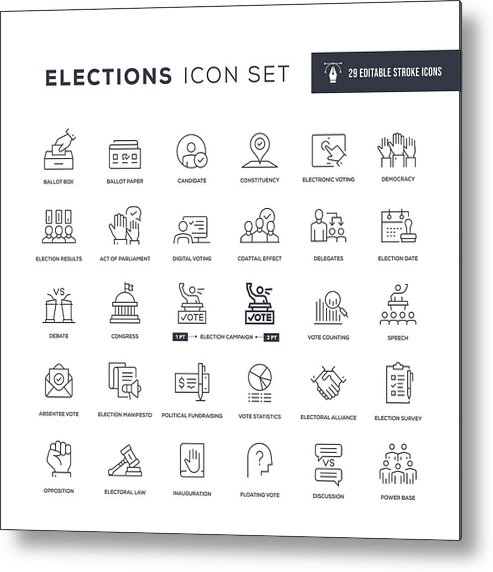 Election Metal Print featuring the drawing Elections Editable Stroke Line Icons by Enis Aksoy