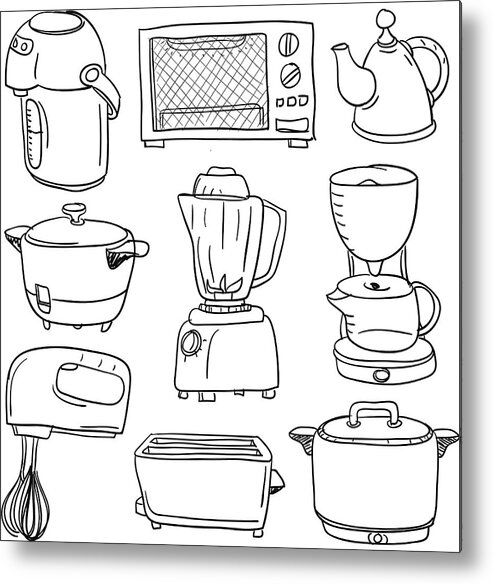 White Background Metal Print featuring the drawing Electric appliances collection by LokFung