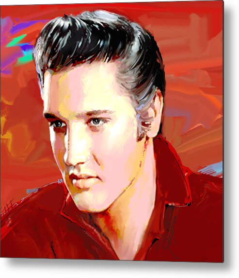 Elvis Metal Print featuring the painting Elvis Presley I Red by Jackie Medow-Jacobson