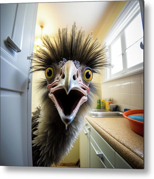 Emu Metal Print featuring the digital art Emu in the Kitchen 02 by Matthias Hauser