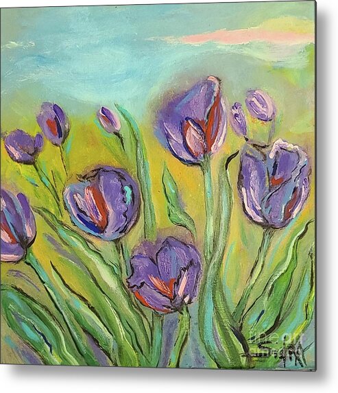 Tulips Metal Print featuring the painting Exploring Tulips by Sidra Myers