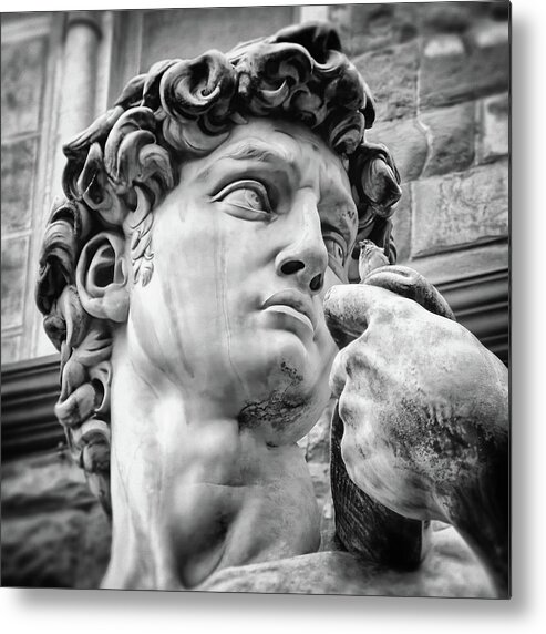 David Metal Print featuring the photograph Face Detail of David by Michelangelo Florence Black and White by Carol Japp