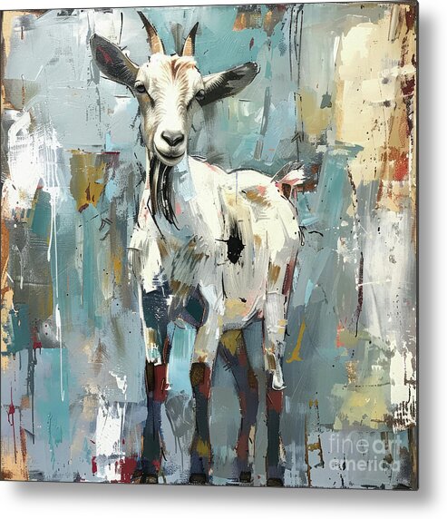 Goat Metal Print featuring the painting Farm Goat by Tina LeCour