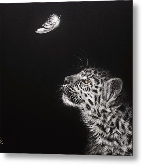 Leopard Metal Print featuring the photograph Feather hunt by Elena Kolotusha