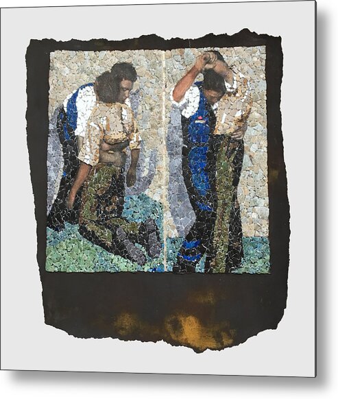 Glass Metal Print featuring the mixed media Fig 100 B-C. Fireman's carry. by Matthew Lazure
