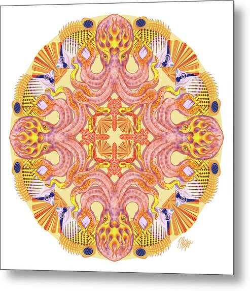 Mollusk Metal Print featuring the digital art Fire Octopus Buddha Mandala by Tim Phelps