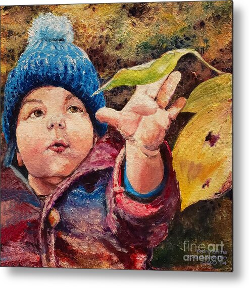 Toddler Metal Print featuring the painting First Fall by Merana Cadorette