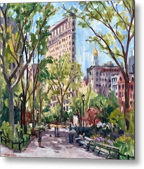 Oil Metal Print featuring the painting Flatiron Building Springtime in New York by Thor Wickstrom