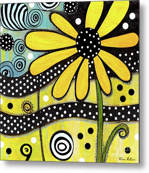 Yellow Daisy Metal Print featuring the painting Flower Power Yellow Daisy by Tina LeCour