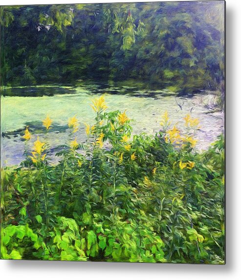 Pamela Storch Metal Print featuring the digital art Flowers by the Water's Edge by Pamela Storch