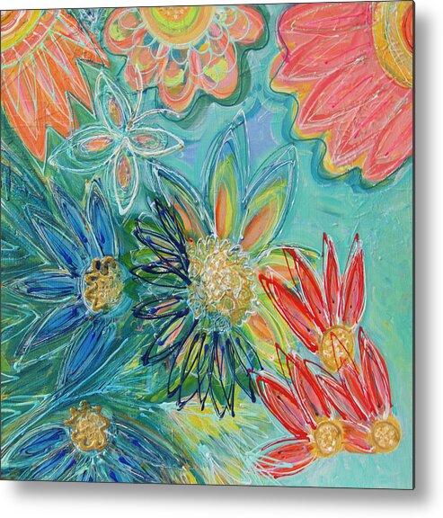 Mixed Media Metal Print featuring the mixed media Flowers in the Sun by Julia Malakoff