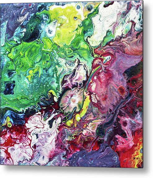 Fluid Metal Print featuring the painting Fluid Abstract Purple Green by Maria Meester