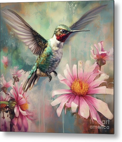 Hummingbird Metal Print featuring the painting Flying High Ruby by Tina LeCour