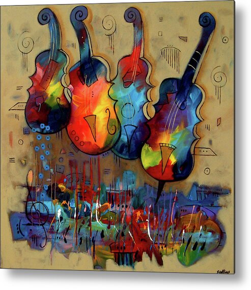 Music Metal Print featuring the painting For Four Strings by Jim Stallings