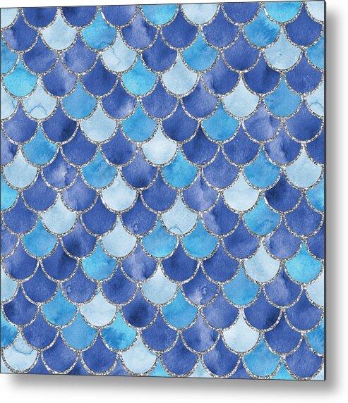 Blue Metal Print featuring the digital art Fresh Blue Mermaid Scales by Sambel Pedes