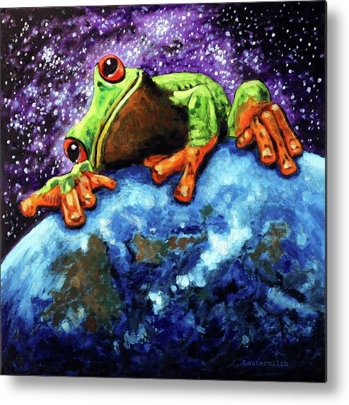 Frog Metal Print featuring the painting Froggy Loves Earth by John Lautermilch