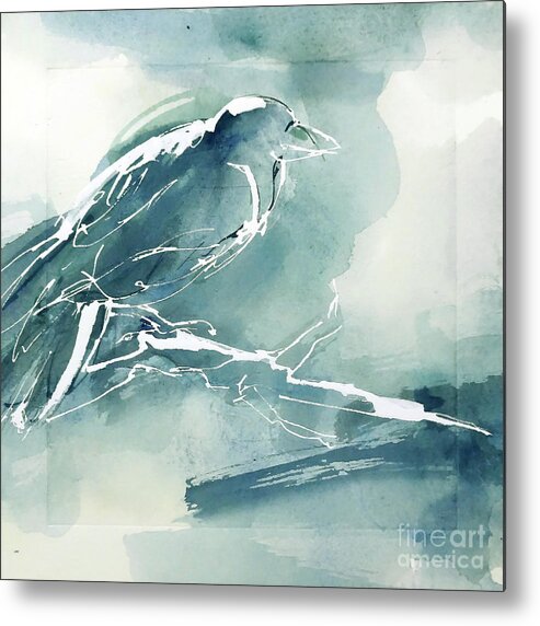 Original Watercolors Metal Print featuring the painting Frosted Raven 4 by Chris Paschke